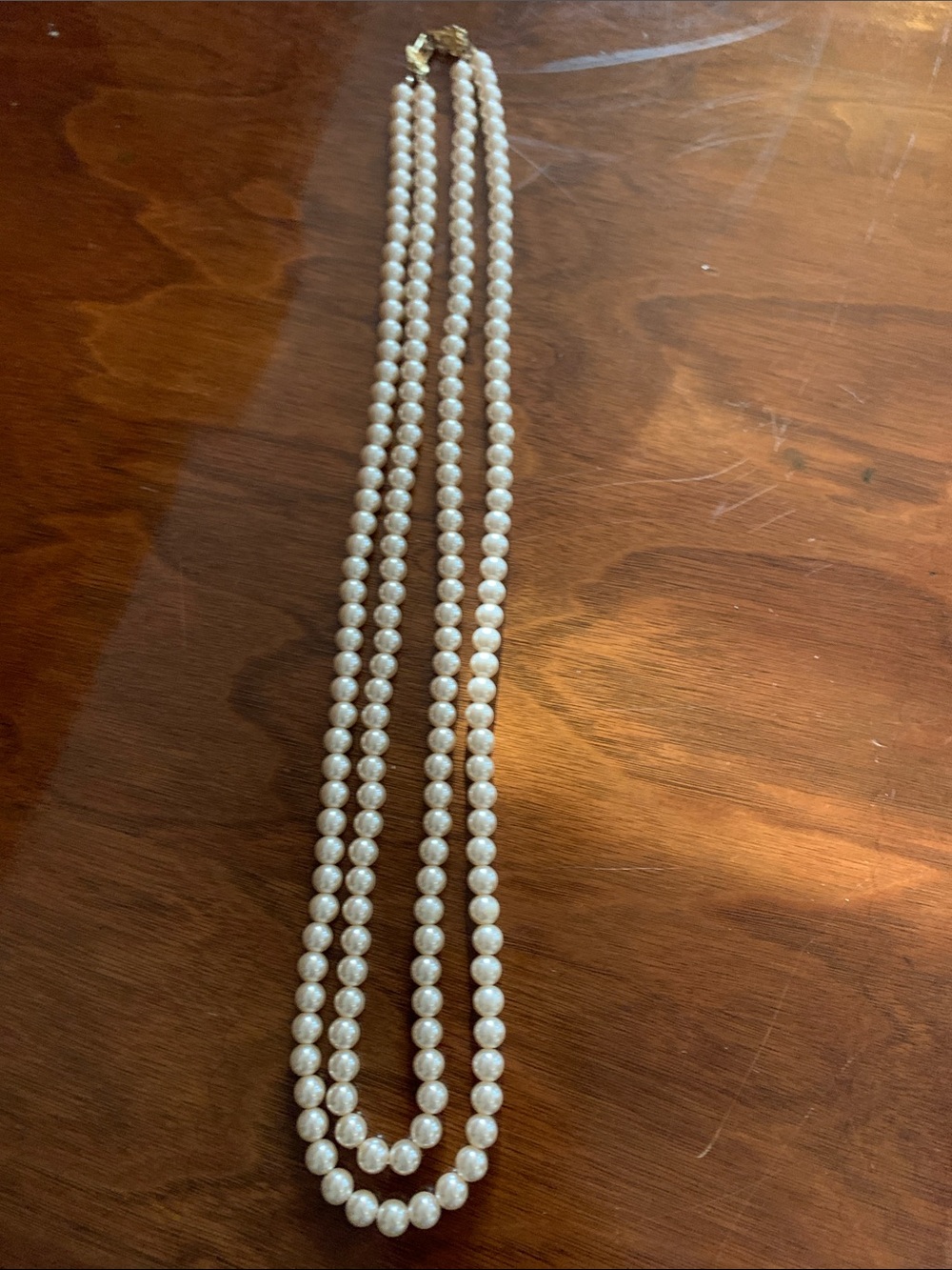 Classic Double-Strand Pearl Necklace - White Pearls